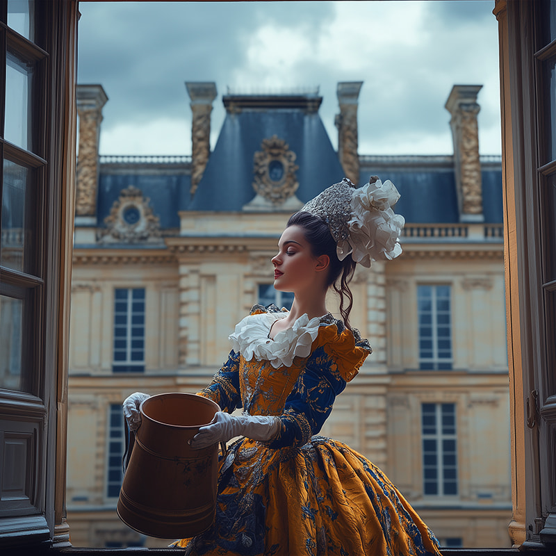 vrouw giet een pispot leeg in versailles
